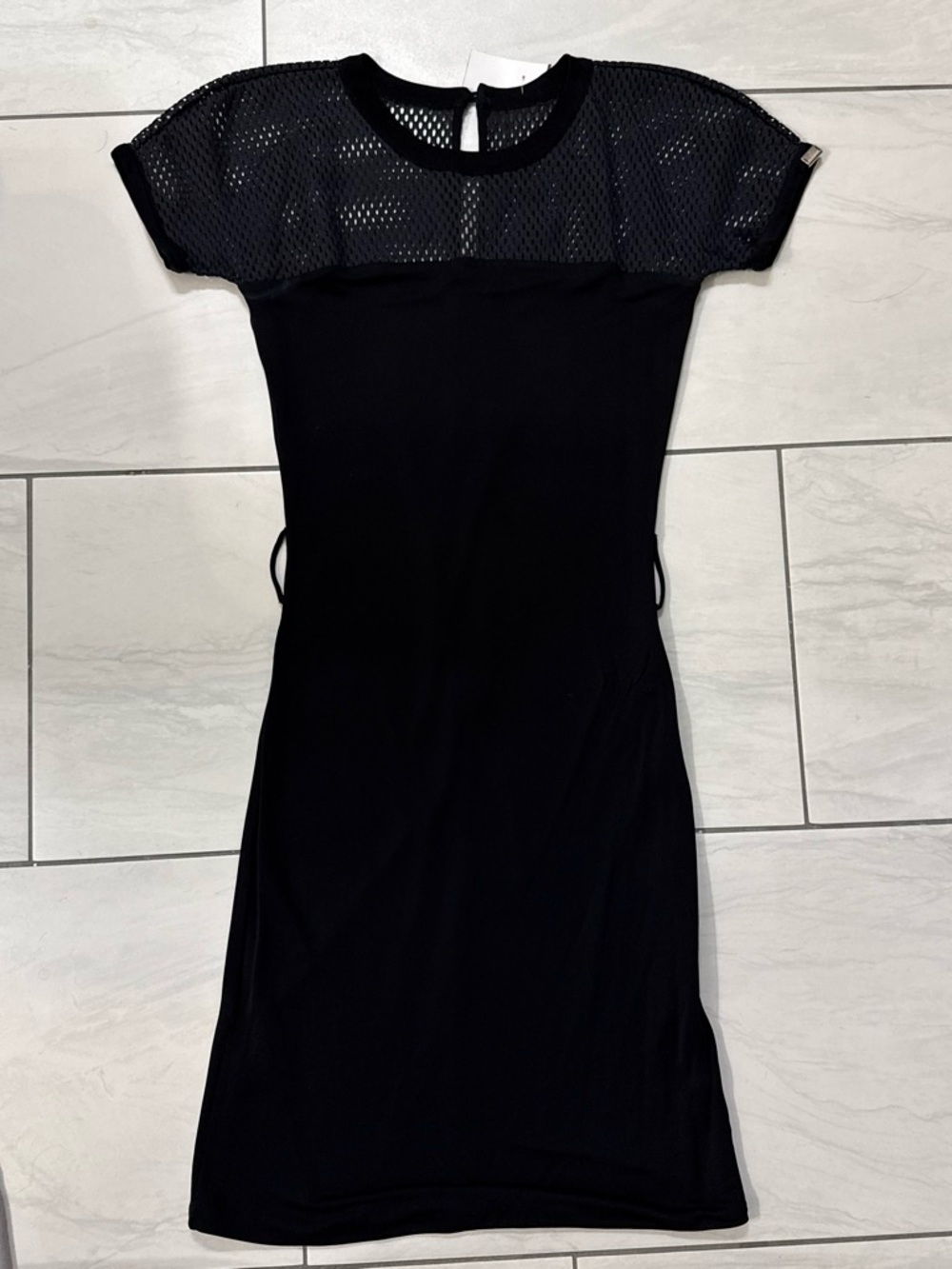 Gucci Black Short Sleeve Mesh Yoke Mini Dress